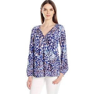 Lilly Pulitzer Blue Pink Abstract Print V-Neck Blouse